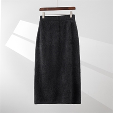 纯色简约气质百搭半身裙羊绒拉绒裙子女包臀裙时尚优雅，女装半身裙，万品羊绒