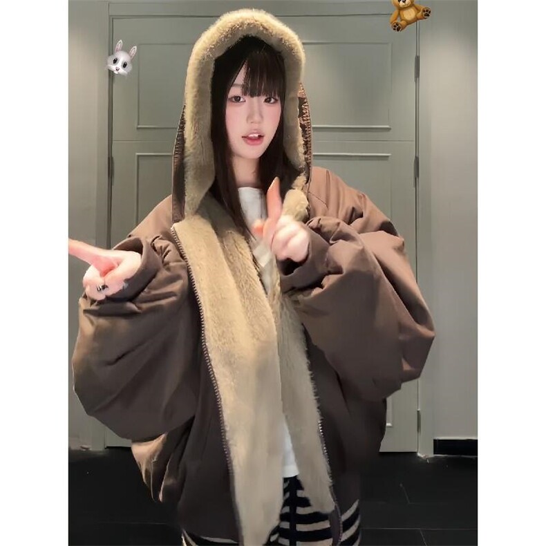 两面穿现货重磅短款座山雕棉衣男女双面穿毛毛绒棉服加厚外套,男装棉衣,电商A486