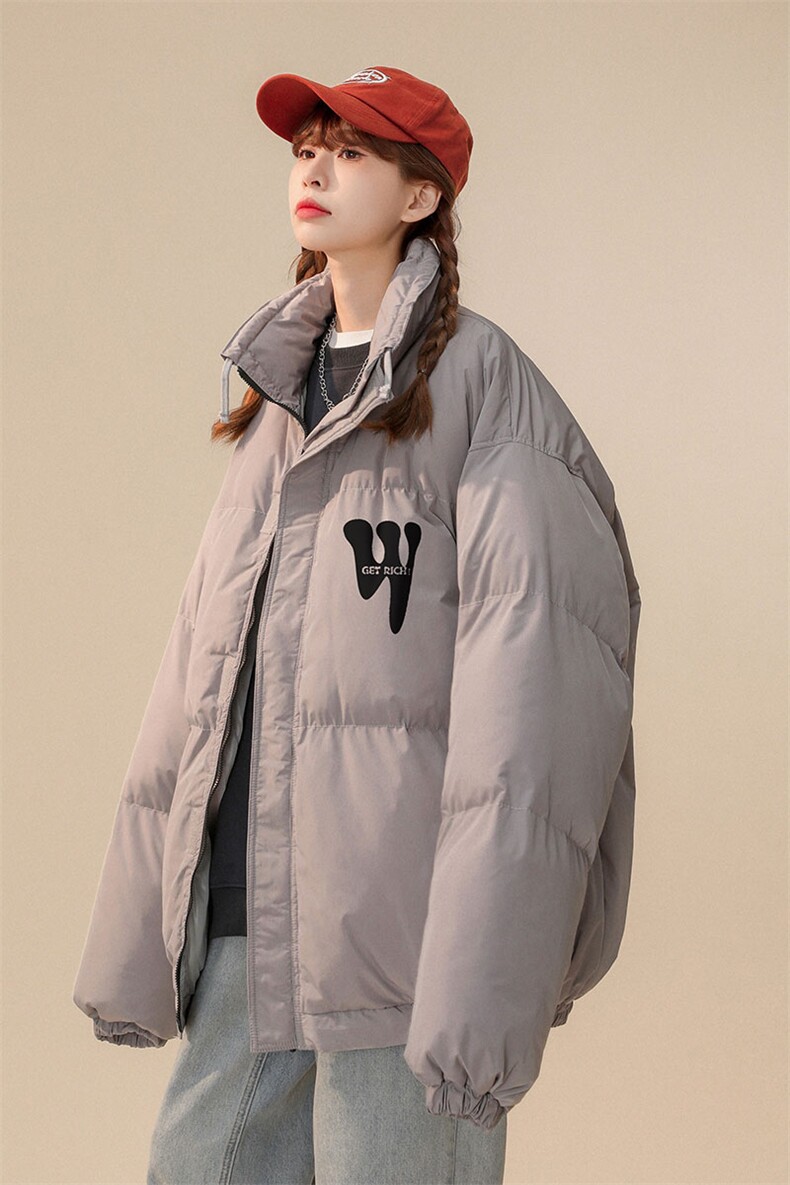 白鸭绒中性22冬季W字母设计感抽绳立领羽绒服YR218P195K258,男装羽绒服,A247A