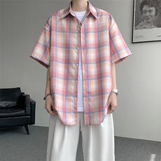8XL-M格子短袖衬衫男夏季薄款DK制服衬衣JK学院风半袖外套DC28004，男装T恤，电商B312