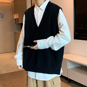 V领针织马甲春秋季dk制服学院风开叉毛衣背心宽松慵懒风 M131-P38图片