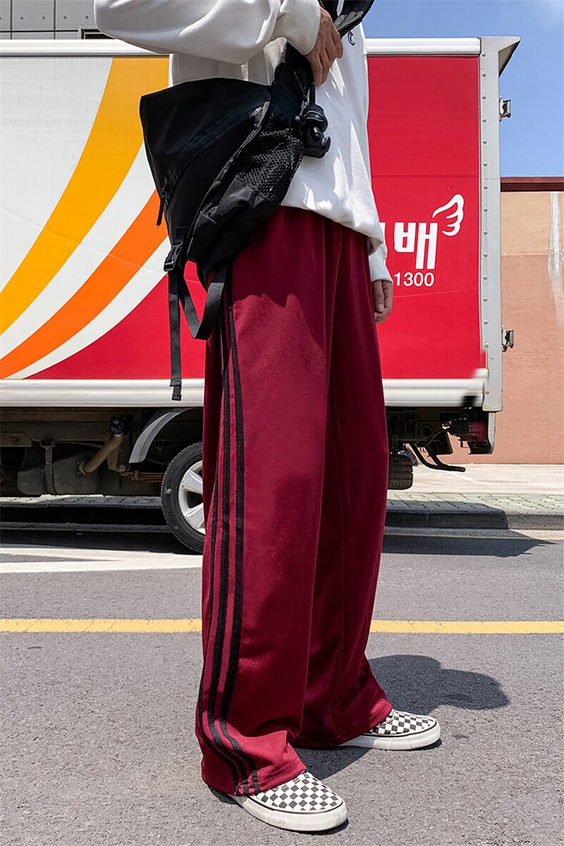 日系垂感文艺运动抽绳裤港风潮流百搭款潮牌条纹撞色长裤K32TP35,男装休闲裤,电商A102B