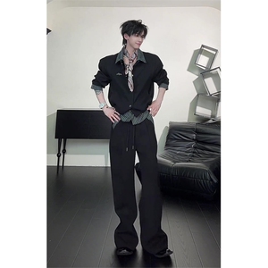 美式假两件卫衣男翻领宽松外套男女同款图片