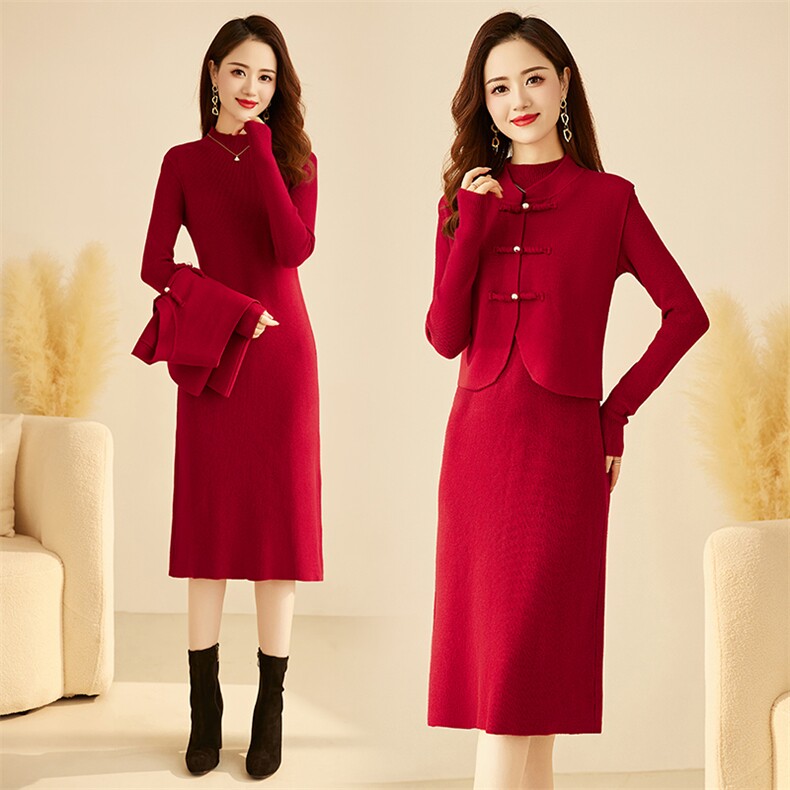新中式小香风女2025春秋冬新款高档减龄气质毛衣连衣裙，女装针织衫/毛衣，央宝儿