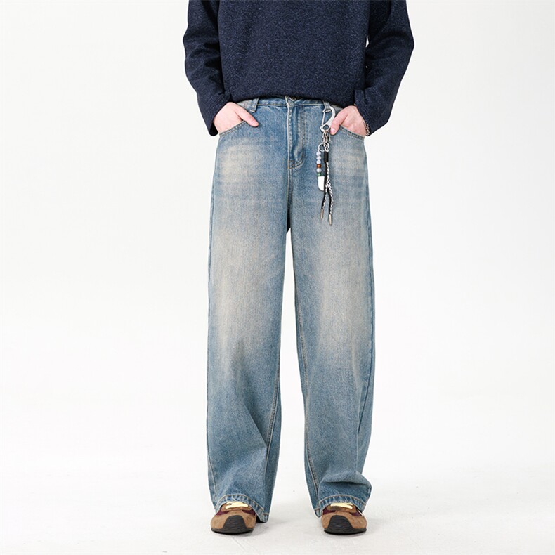 美式复古重工水洗手擦猫须重磅宽松直筒牛仔裤P70，男装牛仔裤，星座216-1