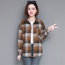 纯棉格子衬衣女款2025新款爆款春秋中老年女士衬衫长袖上衣，女装衬衫，姿萝菲