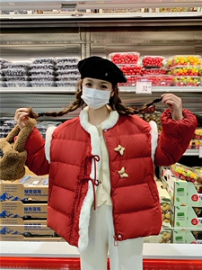 红色新中式新年羽绒服女冬季2025新款小个子高级感学院风奶乎乎图片