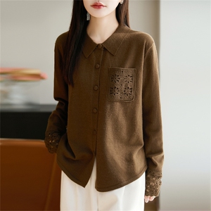 2025年秋季时尚百搭通勤简约休闲polo领针织衫，女装针织衫/毛衣，郡淞羊绒