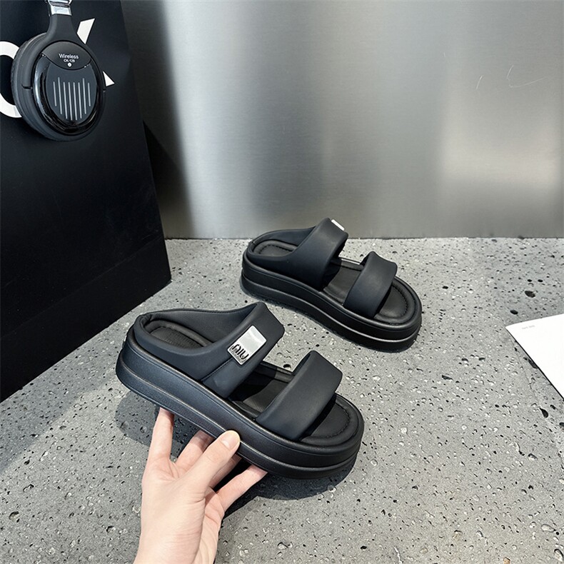 X3785-P155夏季新款厚底金属字母一字拖韩版软底沙滩拖鞋女夏外穿，女鞋拖鞋，星座1407-3