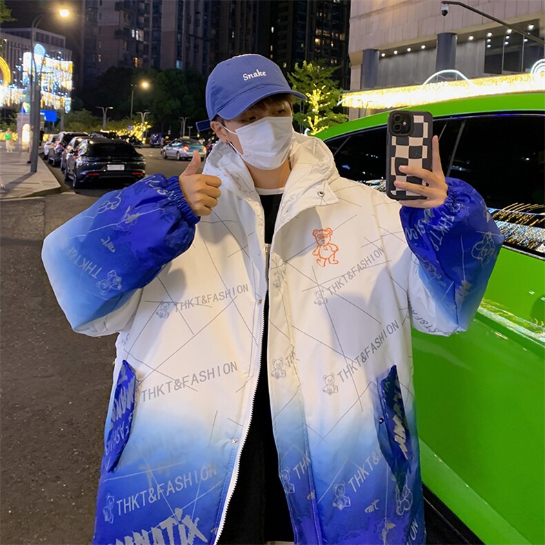 2025冬装港风渐变色棉衣男连帽棉服棉袄面包服外套3315-P90控138图片