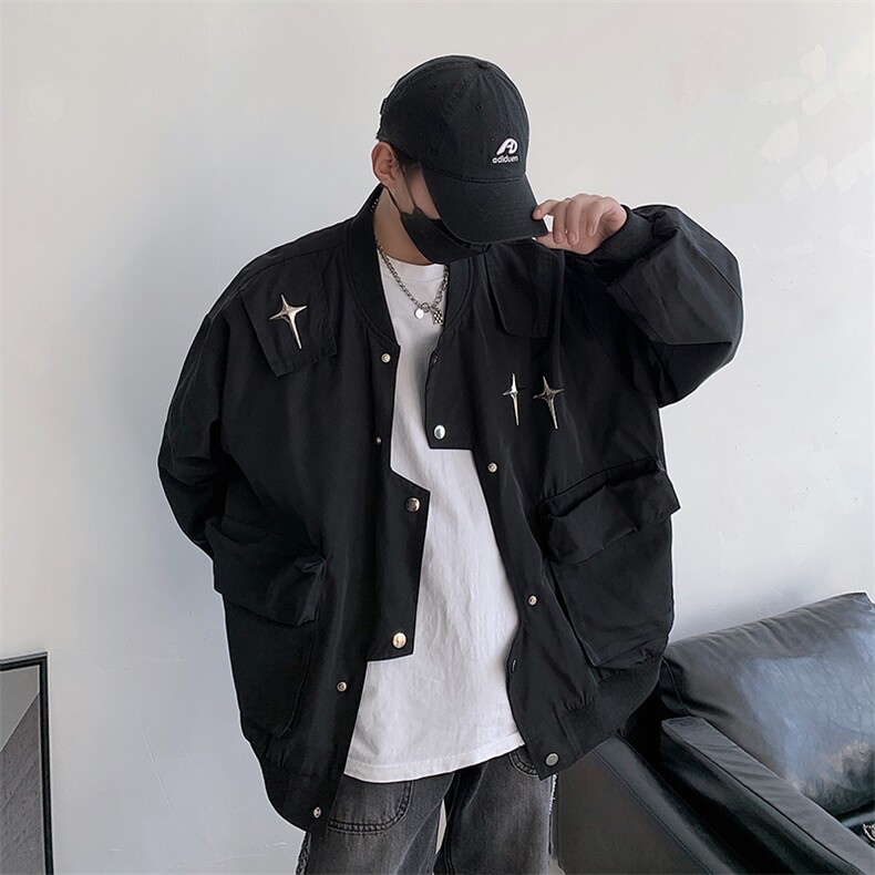 2024美式机车服外套宽松潮牌设计感小众暗黑风夹克HY282P88控128,男装夹克,电商A102B