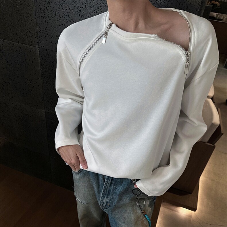 现货高品质垫肩小众机车设计高街痞帅潮男打底衫长袖T恤特P48,男装T恤,电商B319