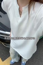 杏色泡泡纱坎肩男女款夏季轻薄肌理感无袖T恤宽松v领设计感背心潮，男装背心/马甲，电商A022