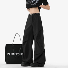 美式高街褶皱裤子男休闲西裤痞帅高级垂感拖地微喇裤A524特P45，男装西裤，电商A309