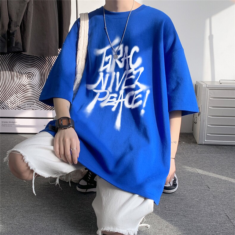 港风纯棉夏季休闲宽松新款涂鸦印花短袖T恤男情侣T6026P25控38,男装T恤,电商A268A