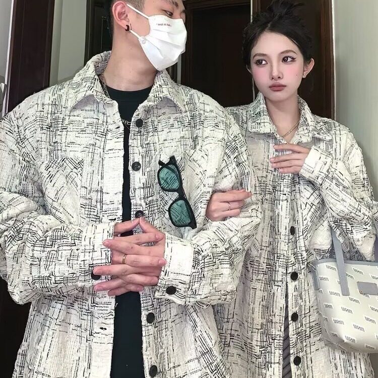 720-P50潮嘻哈小香风格子翻领外套男女秋季休闲百搭高级感,男装T恤,电商B323A