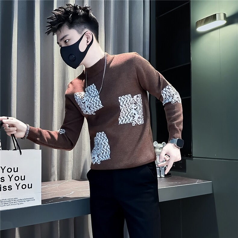 高级感撞色方块提花毛衣男社会小伙店主风301C-M104-P78控108,男装针织衫/毛衣,星座301C（原B323）