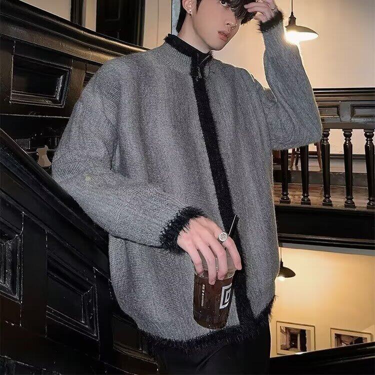 日系男复古立领开衫秋冬季宽松休闲针织衫毛衣外套AM107-P59,男装针织衫/毛衣,星座208-5