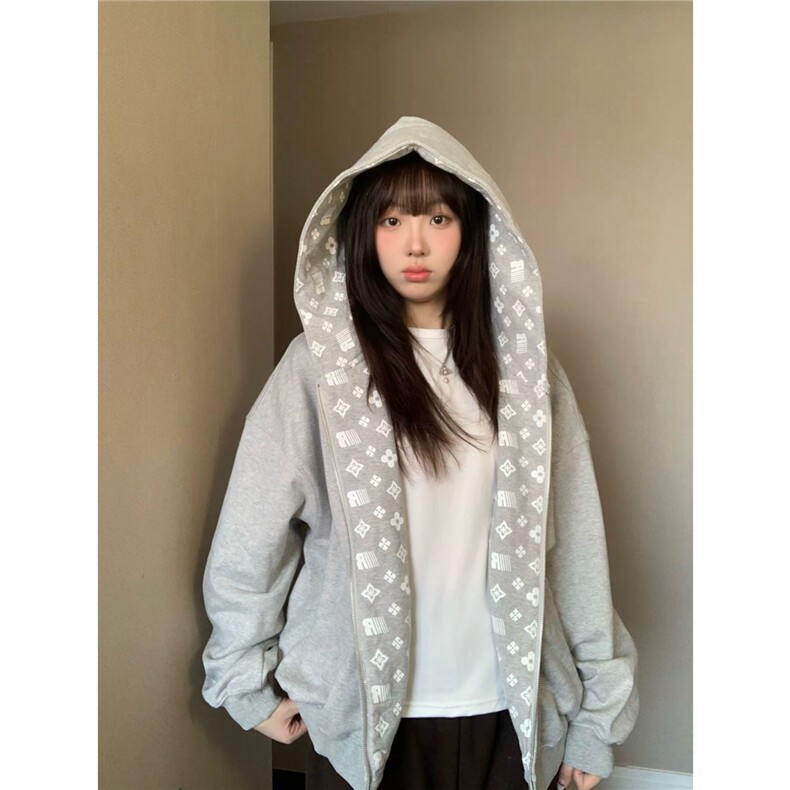 连帽开衫卫衣男女2025新款秋冬复古宽松休闲运动拉链外套WYX05图片
