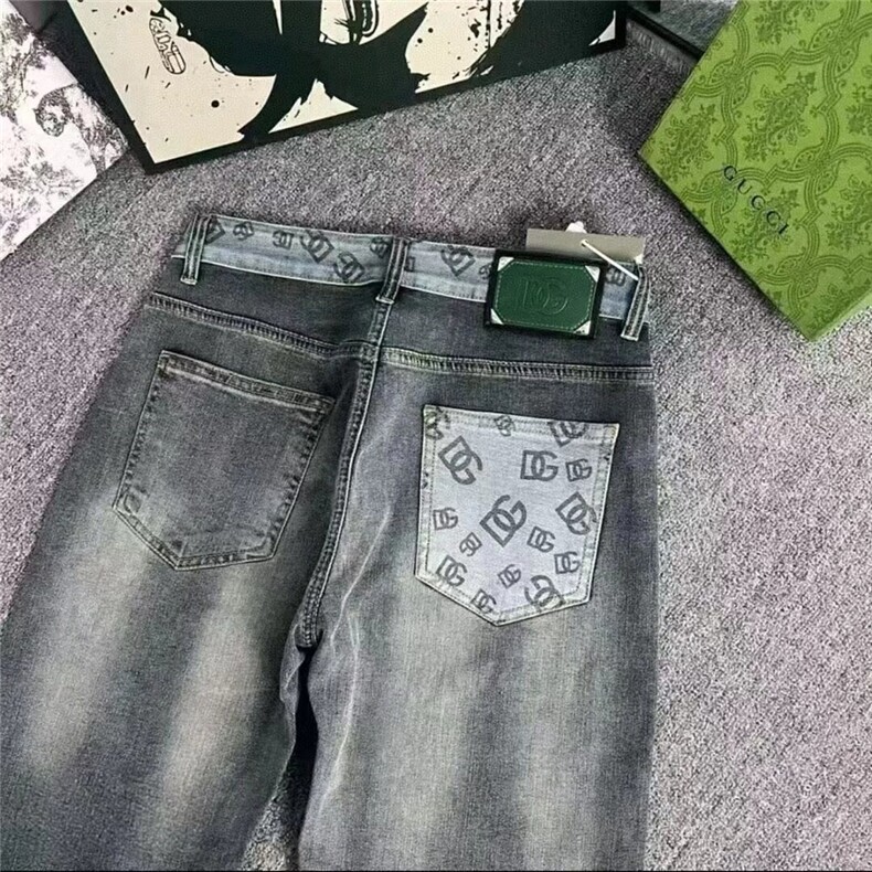 1506-1/KA281/P52新款烟灰色锥形老爹萝卜裤男微阔腿小脚印花牛仔图片