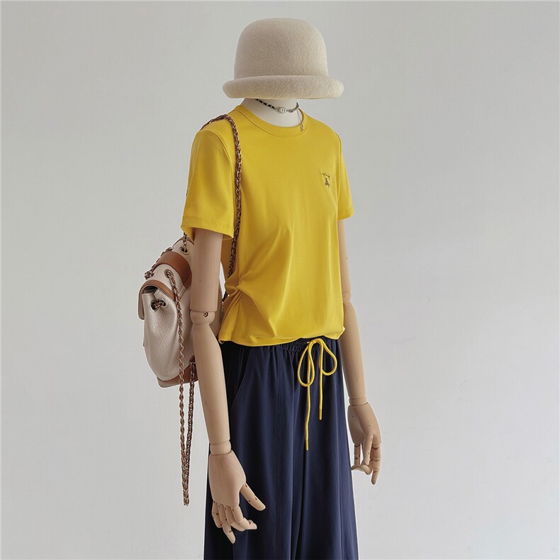 女夏季新款韩版时尚减龄套装显瘦圆领黄色短袖上衣阔腿长裤两件套,女装套装/套裙,江南