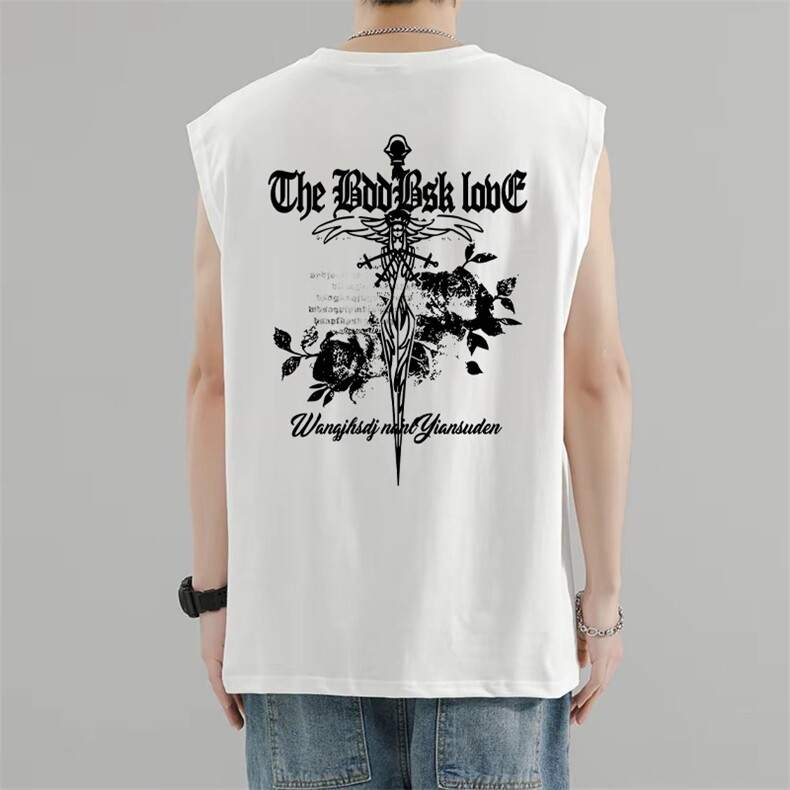 抖音得物供货现货重磅纯棉美式休闲印花宽松无袖背心潮牌t恤ABX03，男装背心/马甲，电商A443