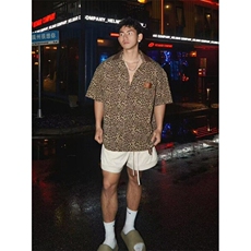 复古豹纹宽松短袖衬衫男夏季新款潮流痞帅高级感衬衣CT16，男装T恤，星座1116A（原606A-3）