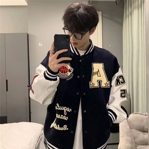 781-P65 美式情侣潮牌字母印花棒球服宽松外套男女百搭潮流飞行员图片