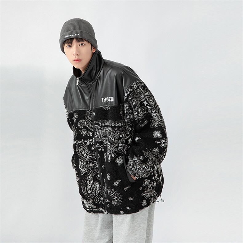 日系白墙2024冬新款羊羔毛拼接加厚立领棉衣棉服YG02-P120控150,男装棉衣,星座914-3
