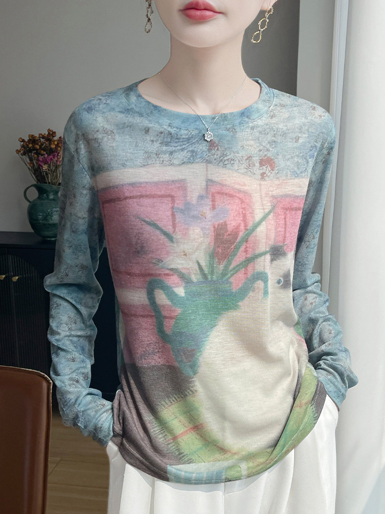 2025舒适百搭简约秋冬新款壁画猫长袖，女装针织衫/毛衣，羊特美羊绒