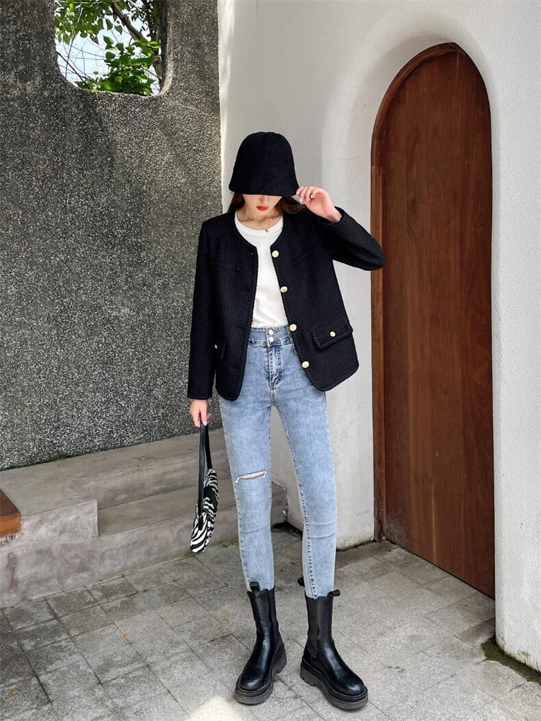 【现货】清新丽人气质黑小香风外套，其它，水锦红