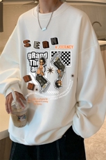 华夫格卫衣圆领卫衣男大码长袖t恤男外套HW76282-P30加绒款-P40，男装卫衣，电商A040