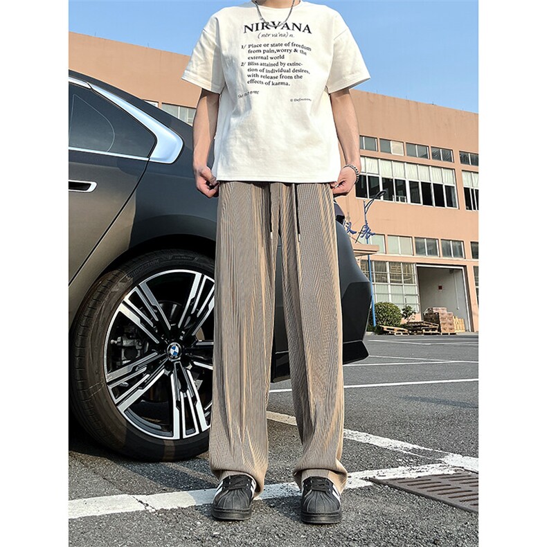 A178XK458新款夏季薄款男直筒长裤冰丝休闲宽松垂感阔腿卫裤,男装休闲裤,电商A178