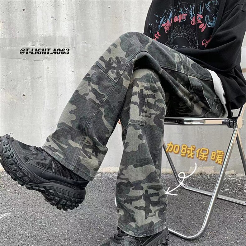 美式ins高街hiphop迷彩加绒水洗伐木工装裤货号K2312加绒65常规55,男装牛仔裤,电商A063