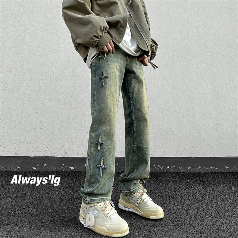 2025秋季新款外景大码vibe高街星星牛仔裤M-5XGK23575-特P40，男装牛仔裤，电商A022