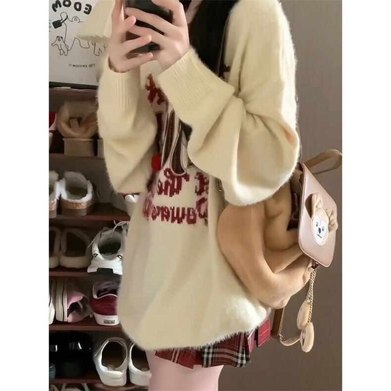 超好看的字母刺绣圣诞毛衣女学生秋冬新款甜美可爱圆领套头针织衫,男装针织衫/毛衣,星座506A
