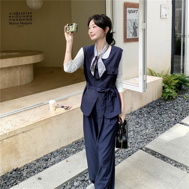 2025年秋季马甲三件套配丝巾RF2C290-6866#-P195-K295，女装套装/套裙，蝶眷