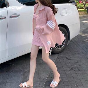 夏季新款洋气欧货4条杠显瘦衬衫防晒衣图片