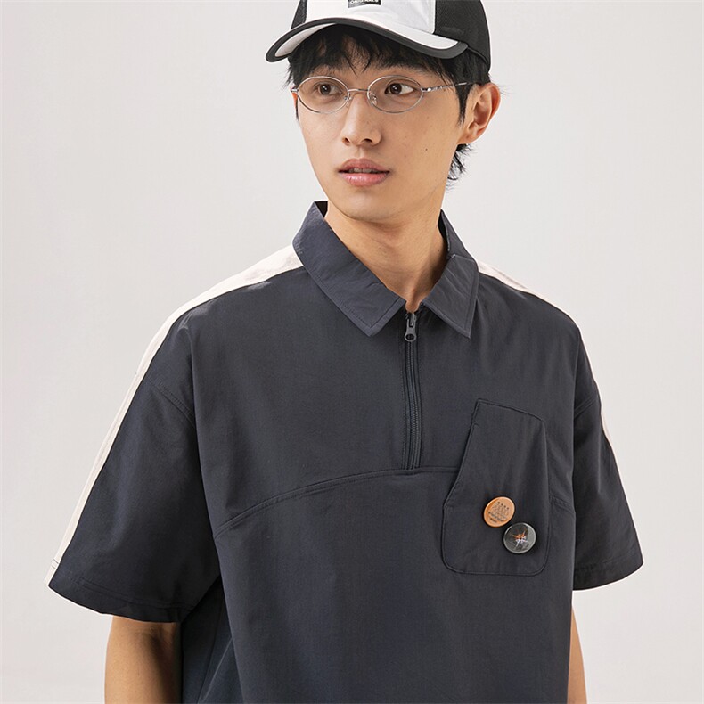 2025夏季新款男日系潮牌拼色polo衫宽松翻领短袖T恤PL66-F55,男装Polo衫,电商A101（原外27）