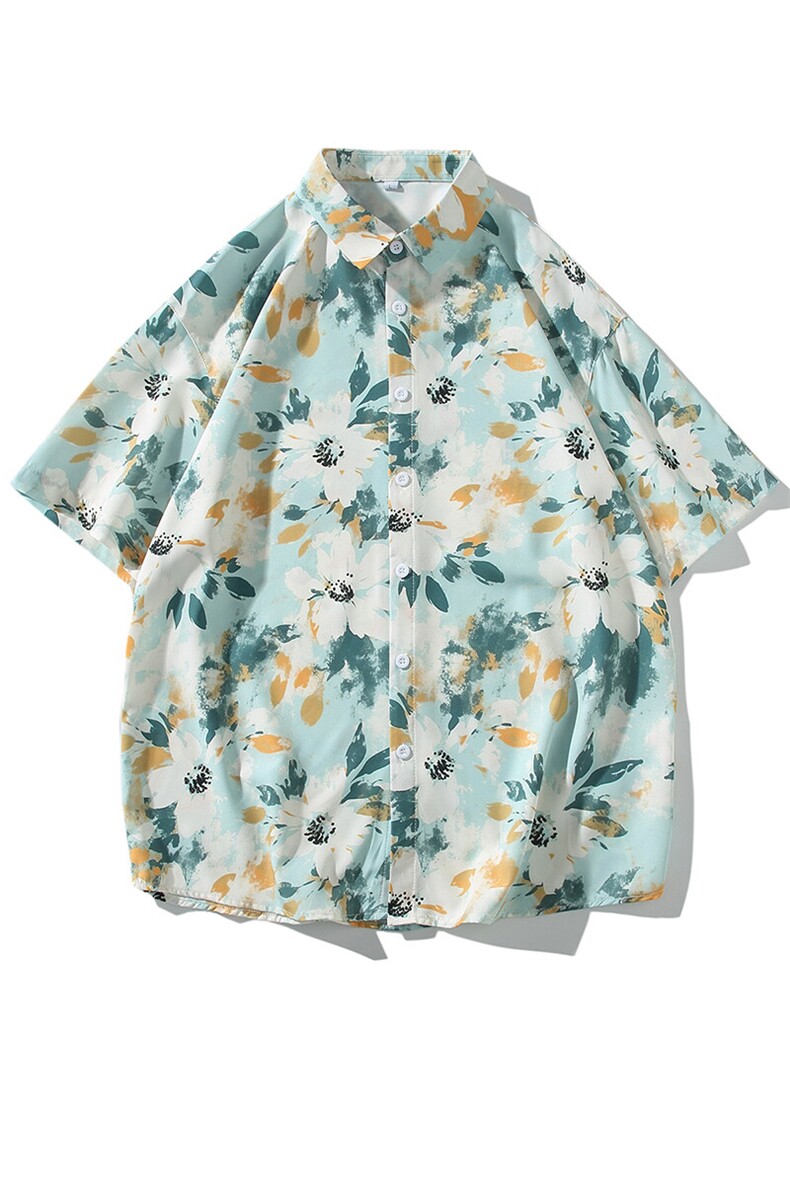 精品花衬衫大码男短袖夏季痞帅休闲上衣服外套翻领衬衣A012/P35,男装衬衫,电商A012