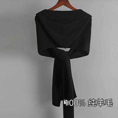 时尚女士秋冬羊毛抽条戴帽披肩保暖舒适百搭显瘦，披肩，洁纯羊绒