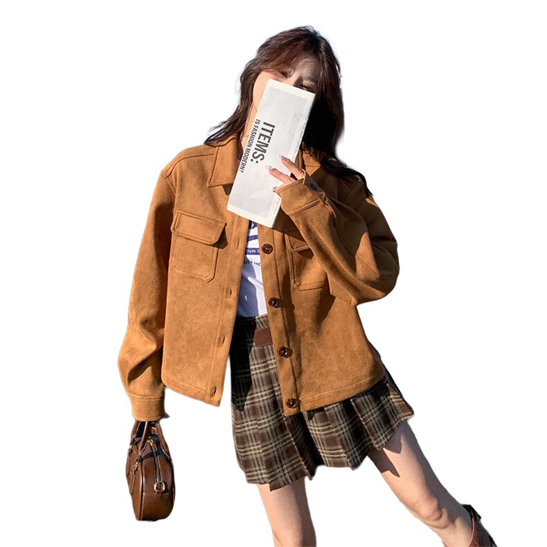 小个子开春外套女短款2025新款今年流行又a又飒麂皮绒机车服夹克,女装短外套,2C198