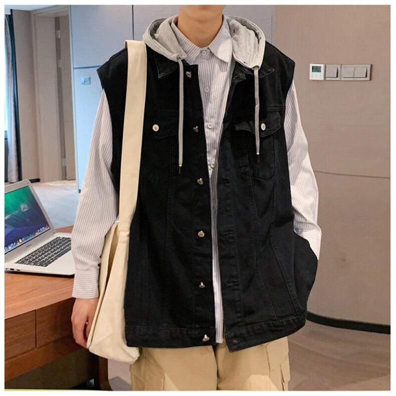 MJ206-p58-限价88 M-5XL现货 oversize连帽马甲宽松大码牛仔马甲图片