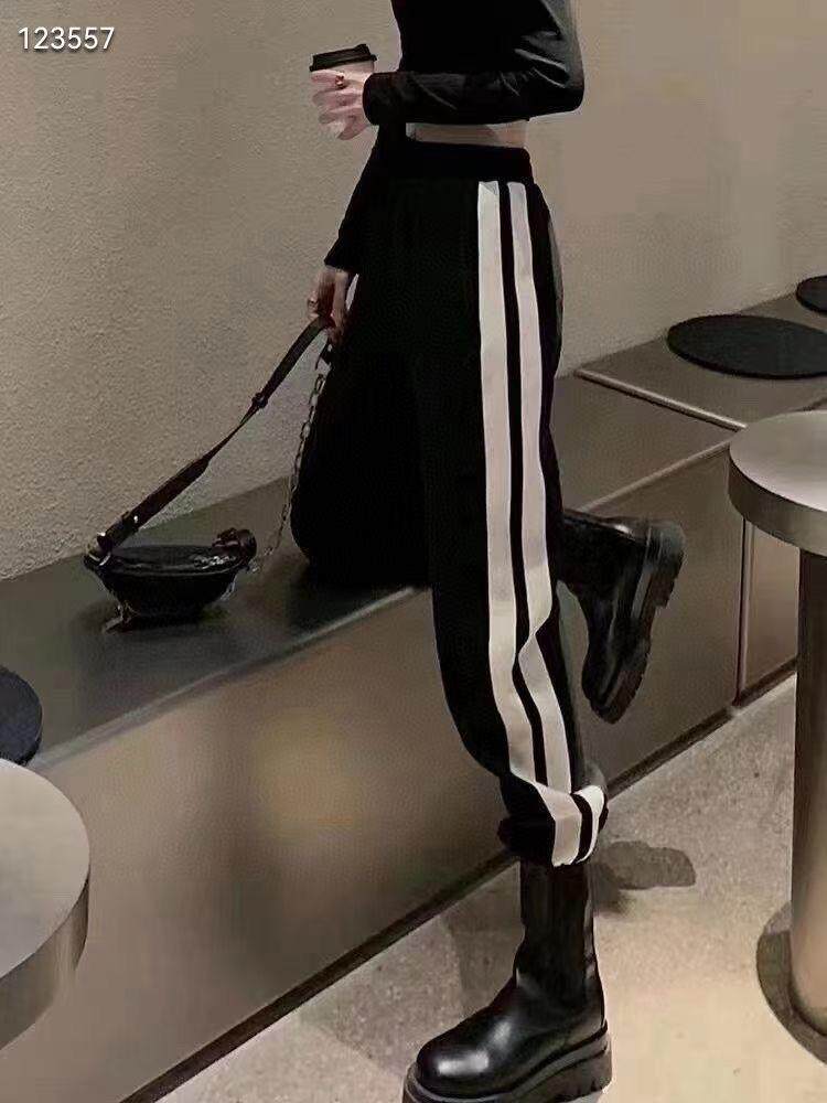 侧面双杠加绒卫裤，女装休闲裤，晶莉莱