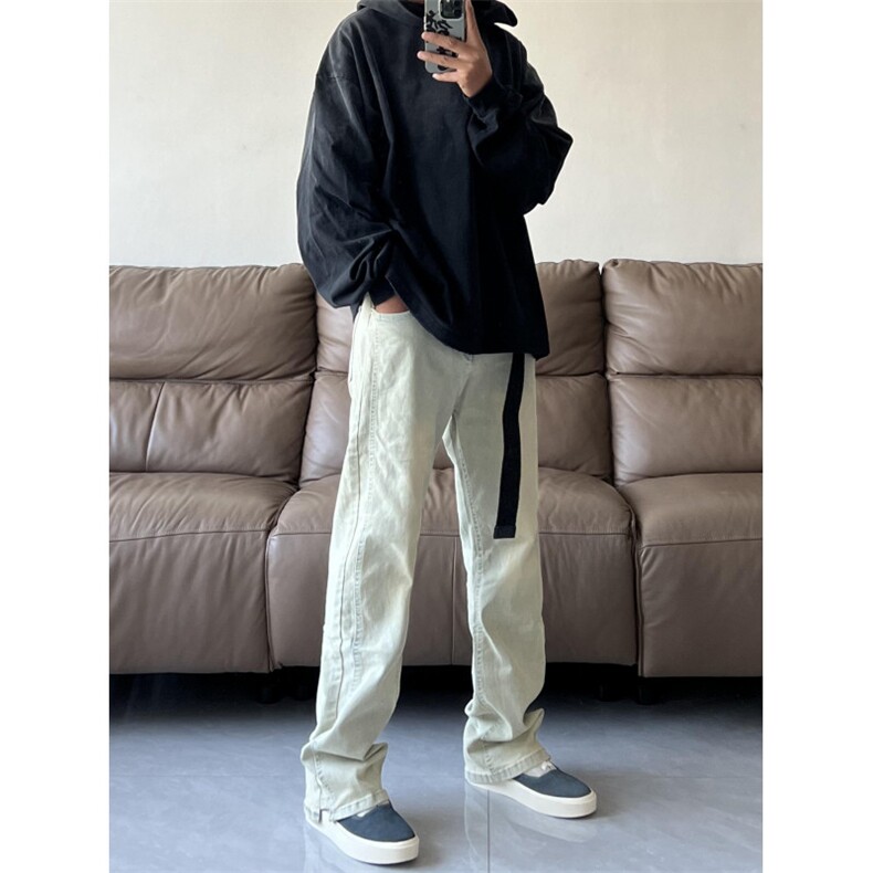 WASSUPHAPPY美式水洗泛黄牛仔裤男款夏季潮牌水洗做旧休闲长裤子,男装牛仔裤,星座B271