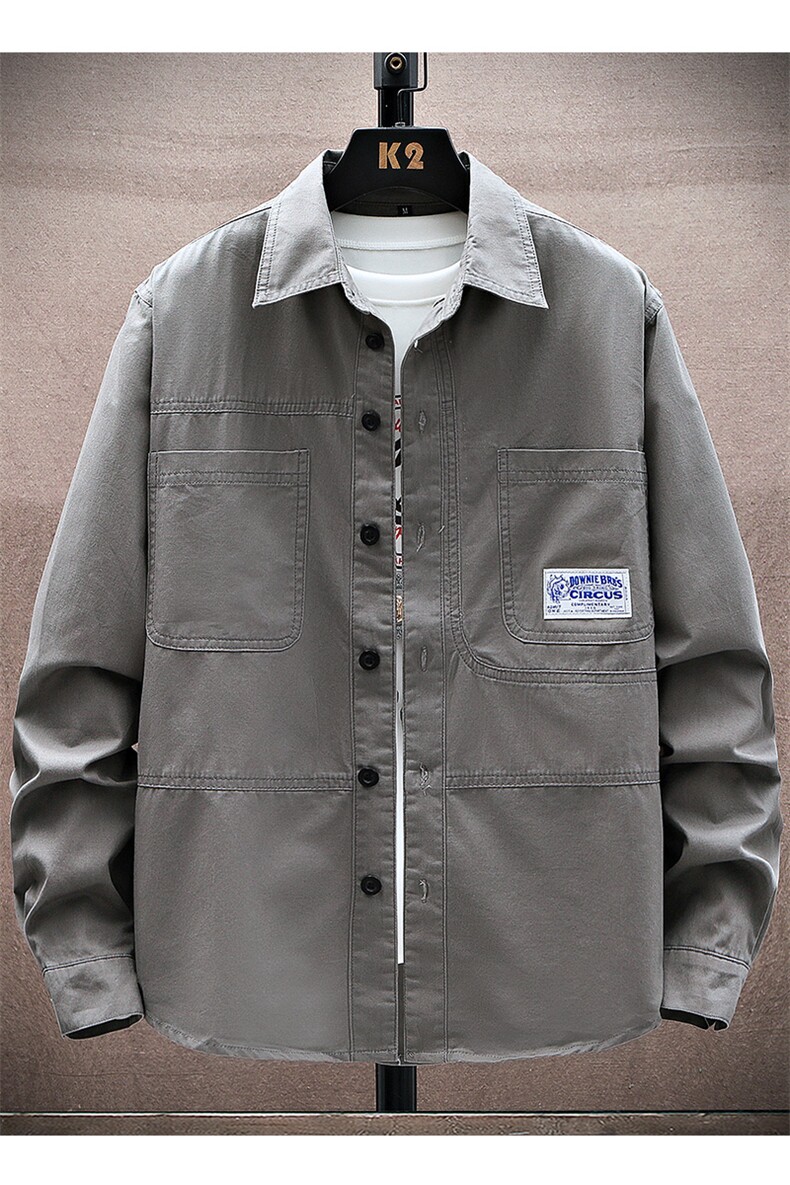 衬衣男新款纯棉工装翻领休闲时尚长袖衬衫XZ310B-3-CY807-P58,男装衬衫,星座310B-3
