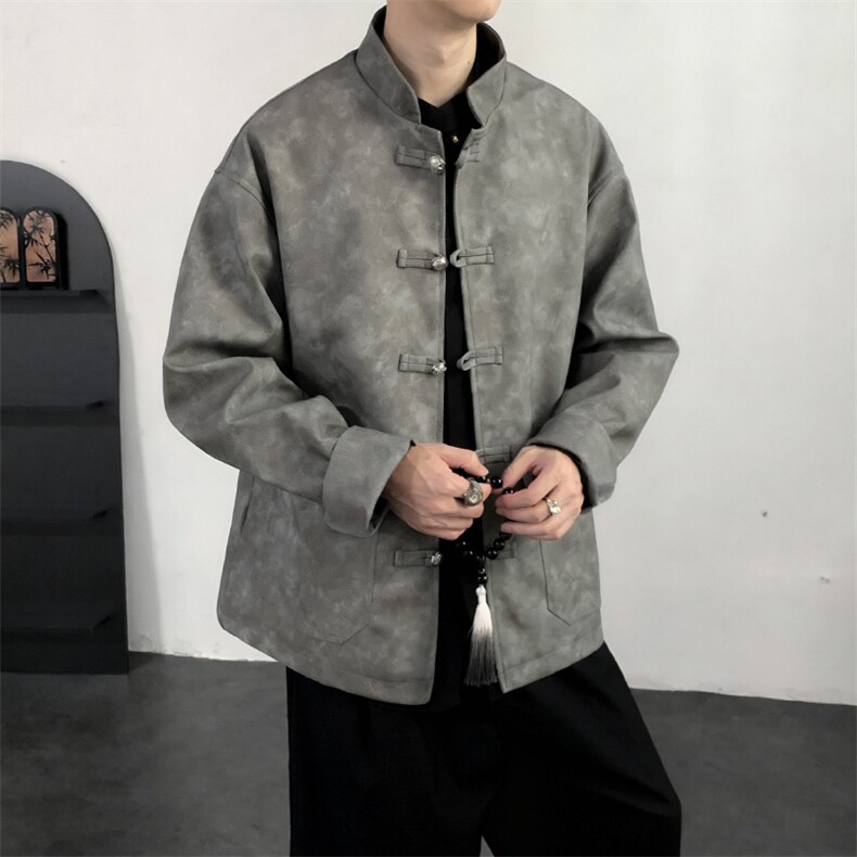 2025秋装新款风皮衣夹克外套新中式大码唐装复古2515-P128，男装皮衣，电商A057