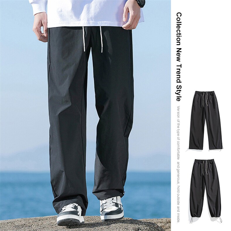 春季宽松束脚长裤户外运动防水直筒冲锋裤潮-海景-5067-P30黑色图片