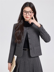 2025秋冬新款气质加厚保暖毛呢圆领小个子短外套百褶裙两件套女，女装套装/套裙，时尚风爆