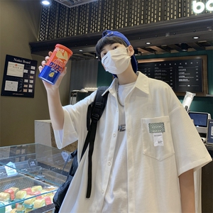 华夫格衬衫短袖男夏季日系潮流贴标休闲宽松衬衣半袖CS0111-P38图片